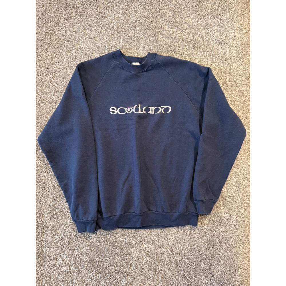 Vintage Screen Stars Sweatshirt Mens XL Blue Scotland Raglan Pullover Crew Neck